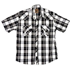 Coevals  Club Western Pearl Snap Shirt Mens XL Black White Plaid Short Sleeve